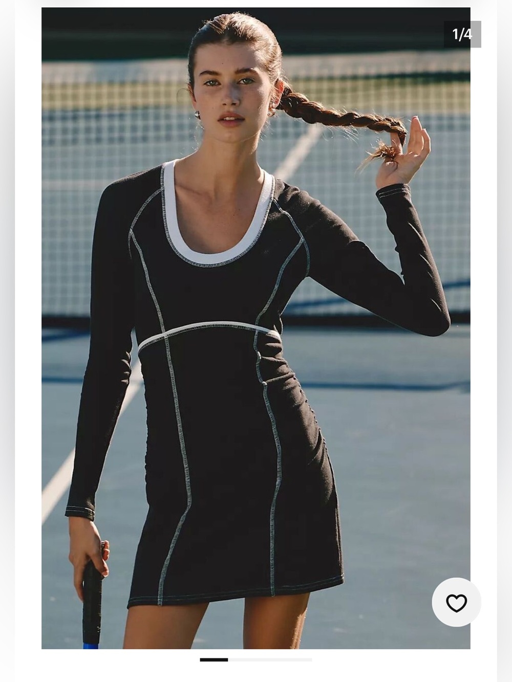 Anthropologie Black Long-Sleeve Seam-Stitched Tennis Dress